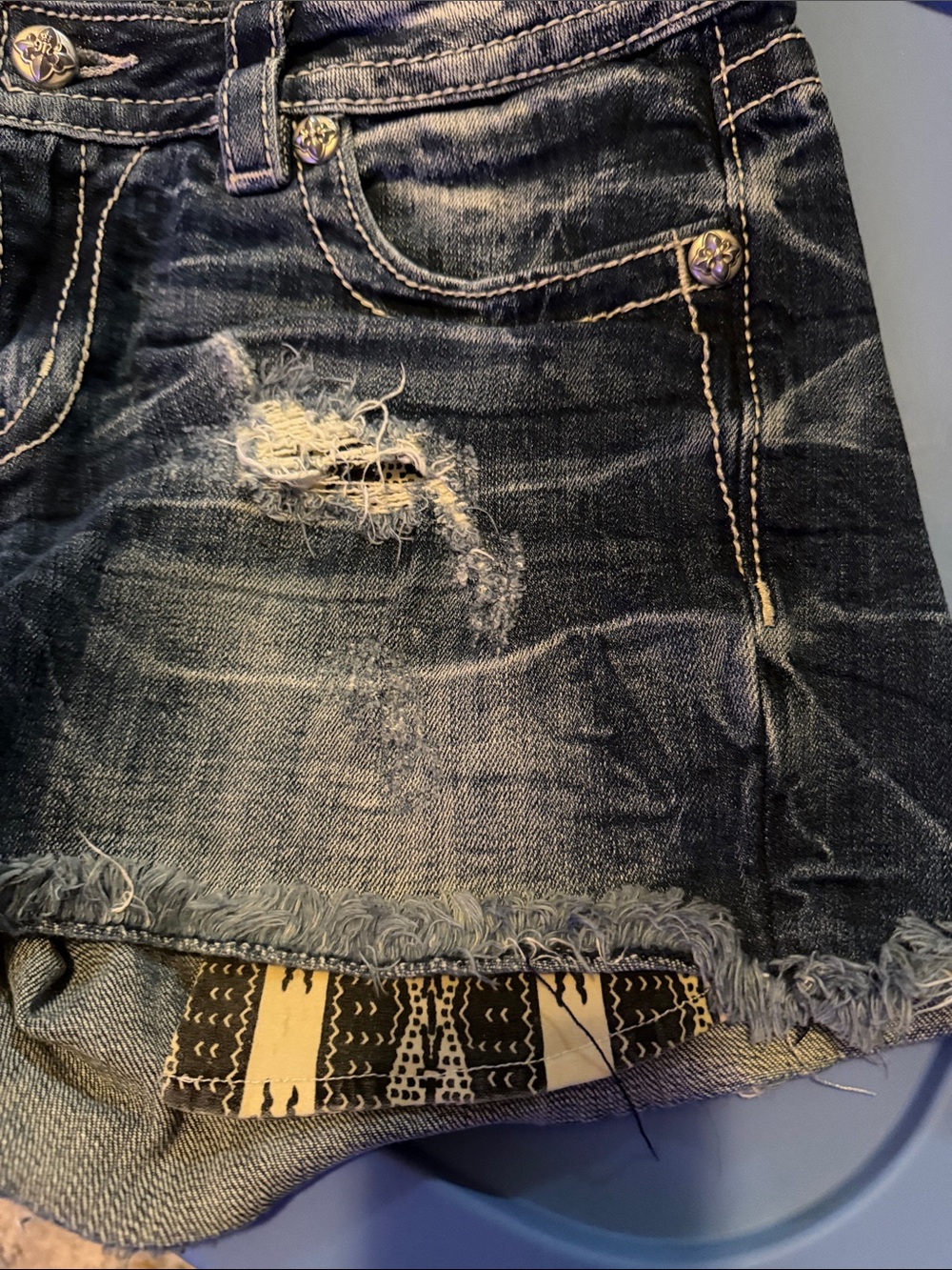Miss Me Distressed Dark Wash Denim Shorts - Blue - Picture 8 of 10
